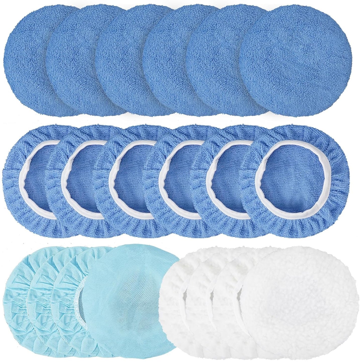 ZHAYAO 20-Piece Car Orbital Buffer Polisher Pad Bonnet Set, Microfiber Polishing Buffing Pads Bonnet Buffing Pad Cover (5-6 Inches)