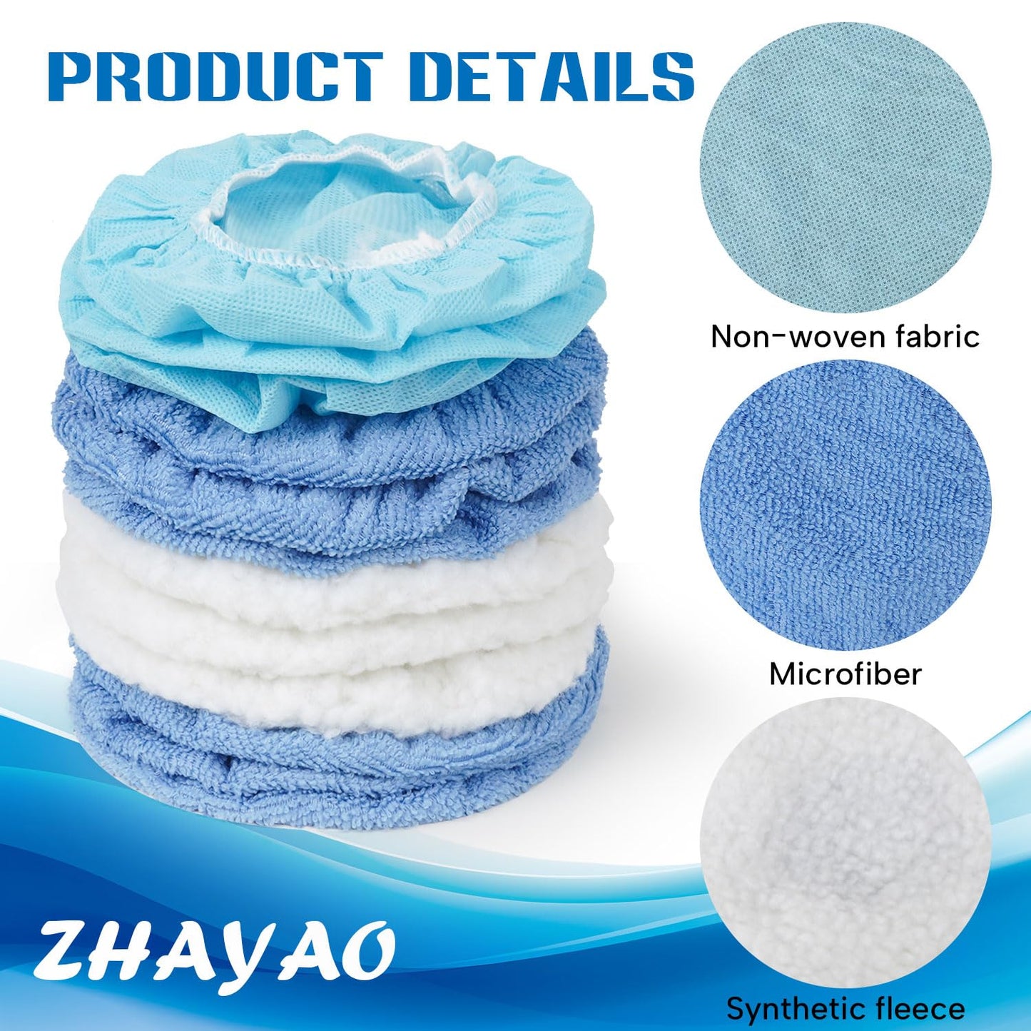 ZHAYAO 20-Piece Car Orbital Buffer Polisher Pad Bonnet Set, Microfiber Polishing Buffing Pads Bonnet Buffing Pad Cover (5-6 Inches)