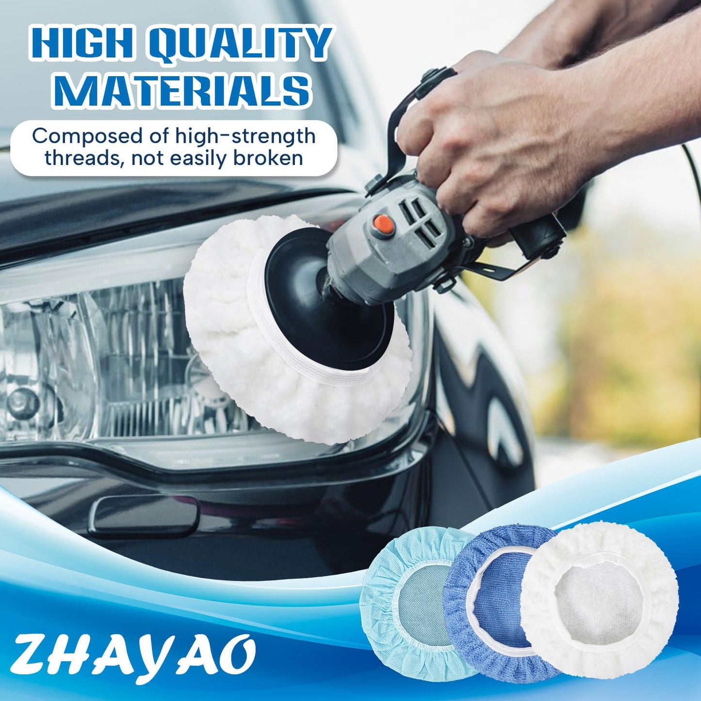 ZHAYAO 20-Piece Car Orbital Buffer Polisher Pad Bonnet Set, Microfiber Polishing Buffing Pads Bonnet Buffing Pad Cover (5-6 Inches)