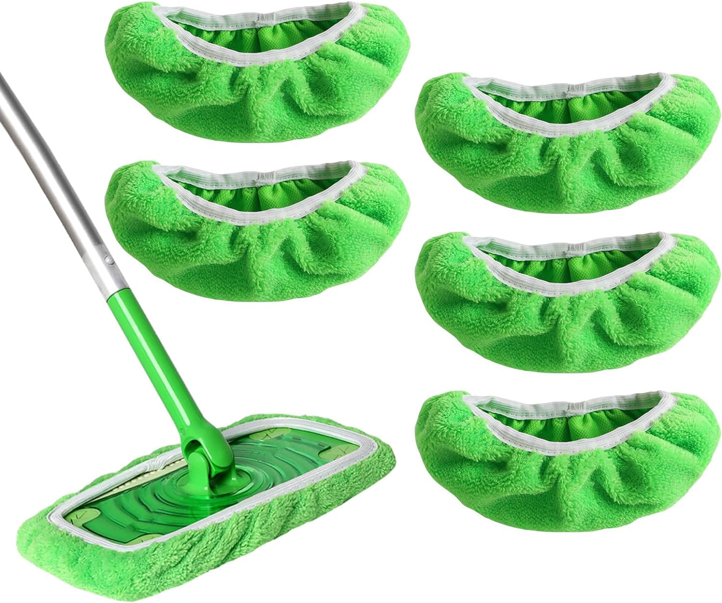 ZHAYAO 5 Pack Reusable 100% Chenille Mop Pads Compatible with Swiffer Sweeper Mop, Wet and Dry Flat Swiffer mop Cover, 5 Pack Washable Swiffer Pads for Surface/Hardwood Floor Cleaning (Mop is Not Included)